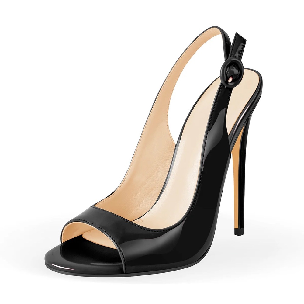 Black Patent Leather Slingback Heels